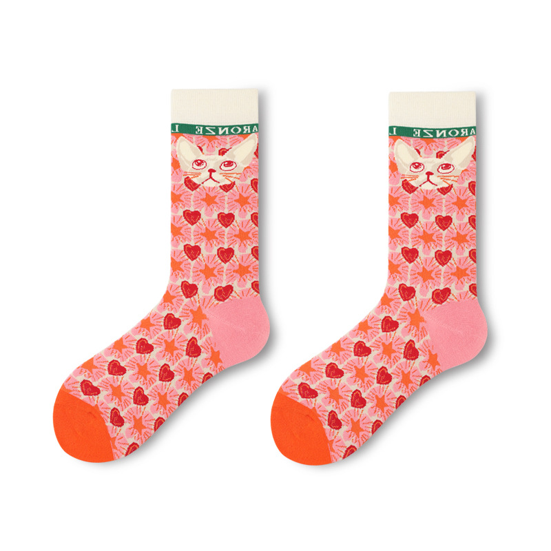 Glad Xvan 3 Pairs Socks Female Ins  Autumn Winter Crew Socks Lolita Cartoon Arts Retro Color Socks